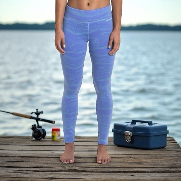 Grundens Maris Fleece Fishing Leggings in Salmon Sisters Sky Blue XXL - Picture 1 of 7